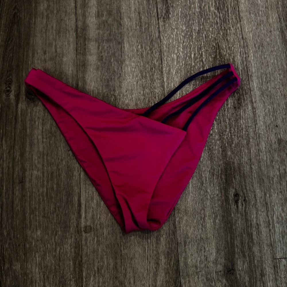 Victoria’s Secret Women's Pink Bikini Bottom with blue strappy detail